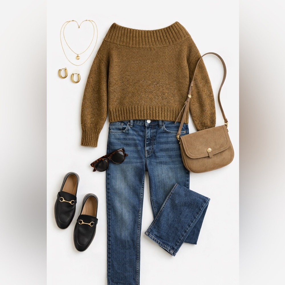 H&M Off-Shoulder Ribbed Knit Sweater in Olive